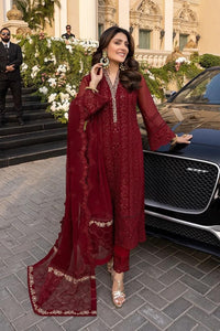 Styleloft.pk Azure Embroidered Chiffon Suits Unstitched 3 Piece AZ22LU D-03 VIBRANT RUBY - Luxury Collection 3 PIECE