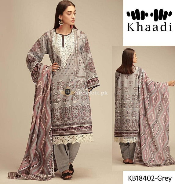 Khaadi Winter 3Piece with Wool Shawl KH-18402-Grey PKR