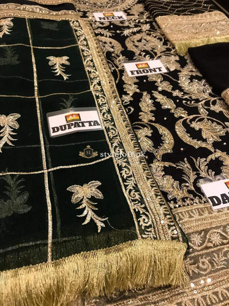 STYLE LOFT.PK Umyas Chantilly Premium Chiffon Volume I 2019  Unstitched 3Pc Suit Jewel Black - D5