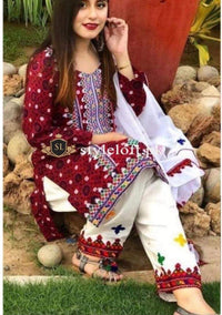 Ajrak Style Unstitched 3 Piece Suit
