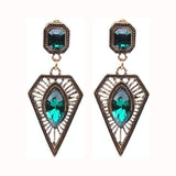 Styleloft.pk Long Black Crystal Water Drop Earrings CZ Vintage Geometric Gold Drop Rhinestone Dangle Earrings for Women Brincos Party Jewelry EB2151 Green