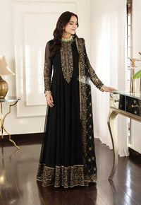 Asim Jofa Noir Gold Embroidered Chiffon Maxi – Luxury Party Wear
