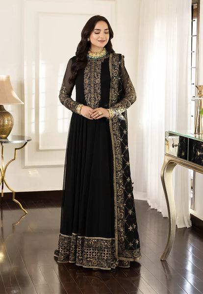 Styleloft.pk Asim Jofa Noir Gold Embroidered Chiffon Maxi – Luxury Party Wear 3 piece