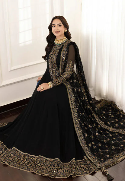 Styleloft.pk Asim Jofa Noir Gold Embroidered Chiffon Maxi – Luxury Party Wear 3 piece