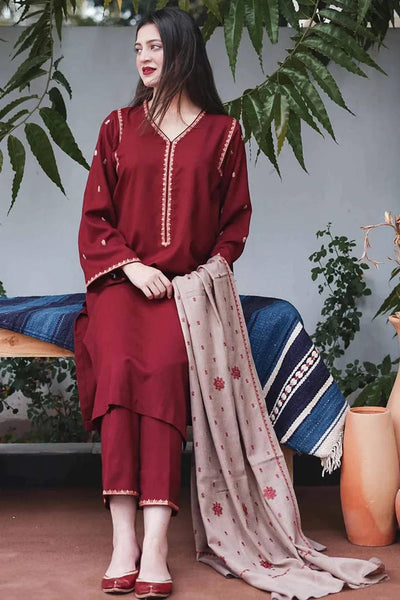 Styleloft.pk Dhanak 3PC Embroidered Dress With Embroidered Shawl SLR-295 3 PIECE