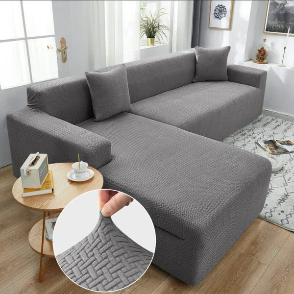 Styleloft.pk Stripe Jacquard L Shape Sofa Covers - Grey sofa cover