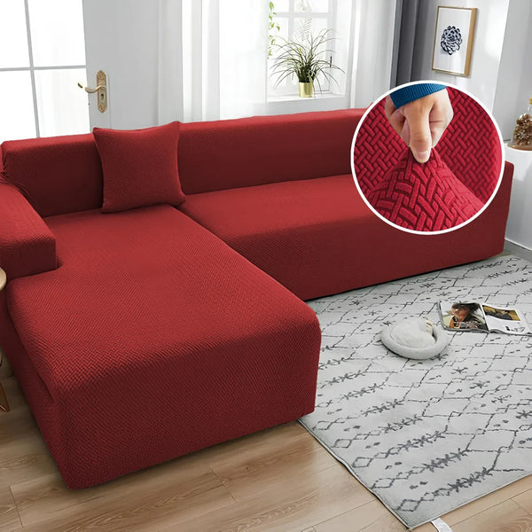 Styleloft.pk Stripe Jacquard L Shape Sofa Covers - Maroon sofa cover