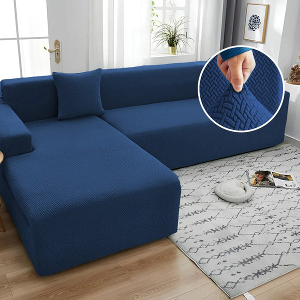 Styleloft.pk Stripe Jacquard L Shape Sofa Covers - Navy Blue sofa cover