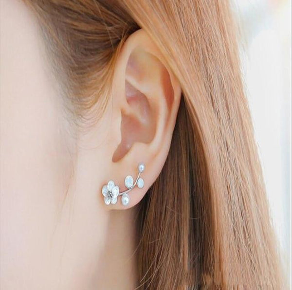 STYLE LOFT Fashion Jewelry Cute Cherry Blossoms Flower Stud Earrings for Women Several Peach Blossoms Earrings e37 silver