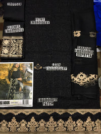Aghna Noor Embroidered Lawn Unstitched 3 Piece Suit Modest Black