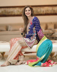 STYLE LOFT.PK Al Haram Embroidered Chiffon Collection 2019 Unstitched 3 Piece Suit- Blue Breeze