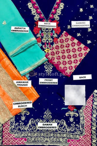 STYLE LOFT.PK Al Haram Embroidered Chiffon Collection 2019 Unstitched 3 Piece Suit- Blue Breeze