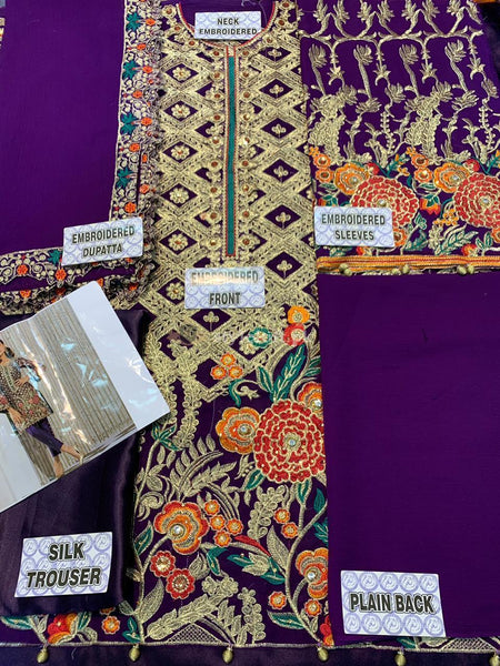 Annus Abrar Semi Formals Collection 2019 Unstitched 3 Piece Suit- Indigo Dream