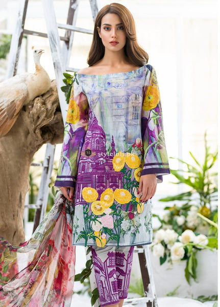 Asifa & Nabeel Embroidered Lawn Unstitched 3Pc Suit 2019