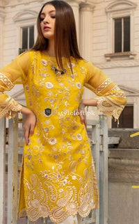 STYLE LOFT.PK Azure Chiffon Embroidered Unstitched Yellow Kurti