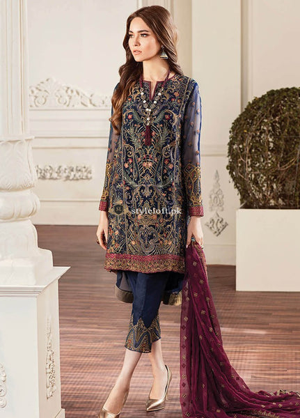 Baroque Embroidered Chiffon Unstitched 3 Piece Suit BQC-01 Rouge - Luxury Collection