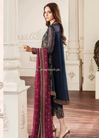 Baroque Embroidered Chiffon Unstitched 3 Piece Suit BQC-01 Rouge - Luxury Collection