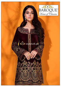 Baroque Festive Velvet 2Piece Jamawar Trouser Maroon