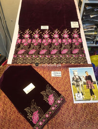 Charizma Festive Velvet 2Piece Dress, Jamawar Trouser Maroon