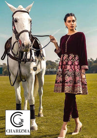 Charizma Festive Velvet 2Piece Dress, Jamawar Trouser Maroon