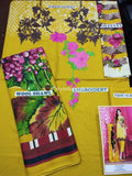 Charizma Naranji Linen, Wool Shawl 3Piece Dress CN-29 Yellow