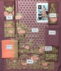 STYLE LOFT.PK Embroyal Embroidered Chiffon Unstitched 3 Piece Suit - 07 Chic lavender