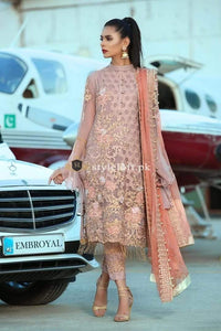 STYLE LOFT.PK Embroyal Embroidered Chiffon Unstitched 3 Piece Suit - 07 Chic lavender