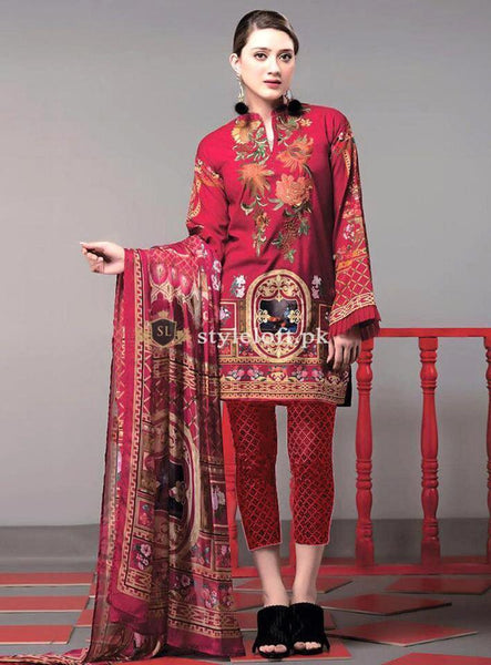 Ethnic Lawn Collection 3Pc Embroidered ETH-19-Red