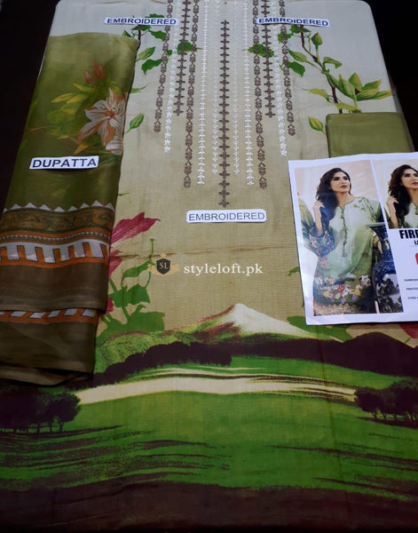 STYLE LOFT.PK Firdous Embroidered Exclusive Linen 3Piece Suit - Chiffon Dupatta