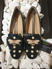 STYLE LOFT.PK GUCCI  Women Patent Leather Low Heel Pumps Multi-Colored White