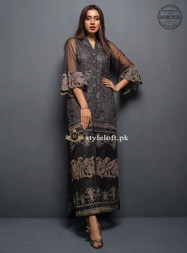 STYLE LOFT.PK Hira Noor Bridal Wear Chiffon Collection 2019 Unstitched 3 Piece Suit- The Charcoal Tale
