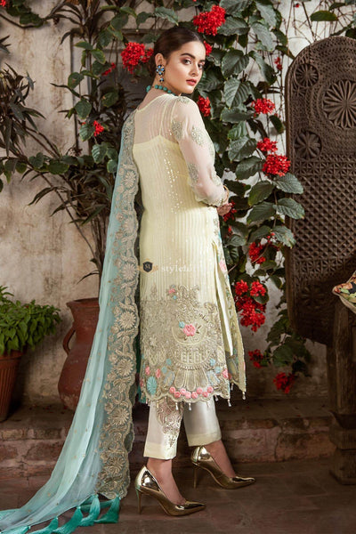 STYLE LOFT.PK Imrozia by Serene Embroidered Chiffon Unstitched 3 Piece Suit SEI19E 707 THE MINTY MARSHMALLOW - Luxury Collection
