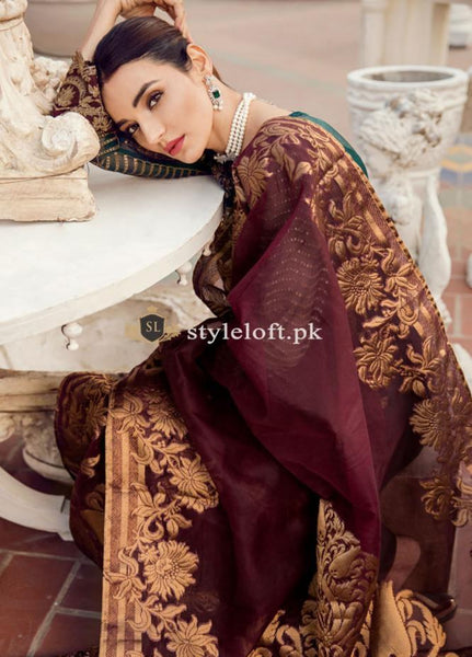 Iznik Embroidered Chiffon Unstitched 3 Piece Suit - Luxury Collection