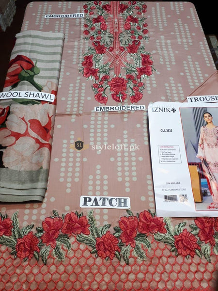 STYLE LOFT.PK Iznik Embroidered Linen Unstitched 3 Piece Suit IFL -06 Cream Pink