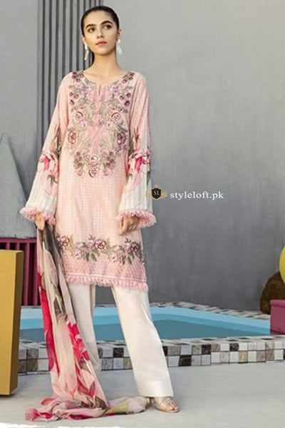 STYLE LOFT.PK Iznik Embroidered Linen Unstitched 3 Piece Suit IFL -06 Cream Pink
