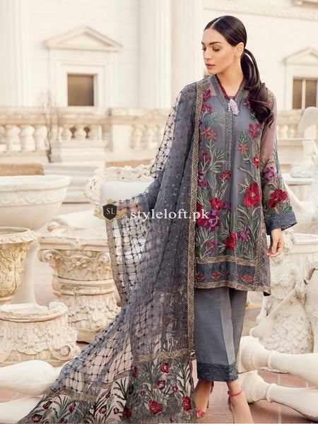 Iznik Embroidered Unstitched 3 Piece Suit IC19CC 05 Grey Canvas - Luxury Collection