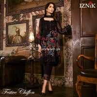 Iznik Festive Chiffon Collection 3Piece Unstitched Suit Black-Ivory