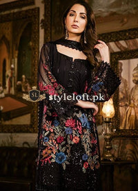 Iznik Festive Chiffon Collection 3Piece Unstitched Suit Black-Ivory