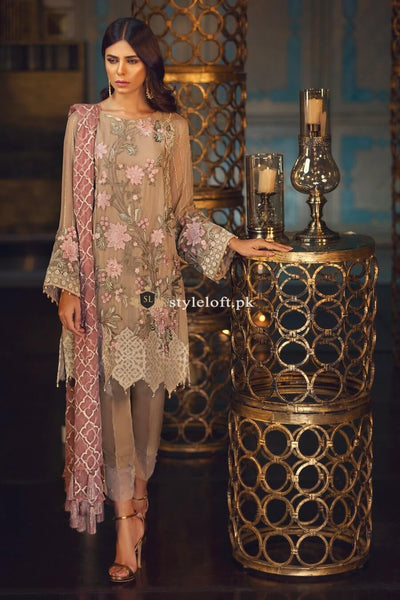 Jazmin Barooq Chiffon Collection 3Piece Unstitched Suit Aura Blush