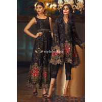 Jazmin Chiffon Collection 3Piece Unstitched Suit D-02-Black