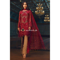 Jazmin Chiffon Collection 3Piece Unstitched Suit Red Beryl