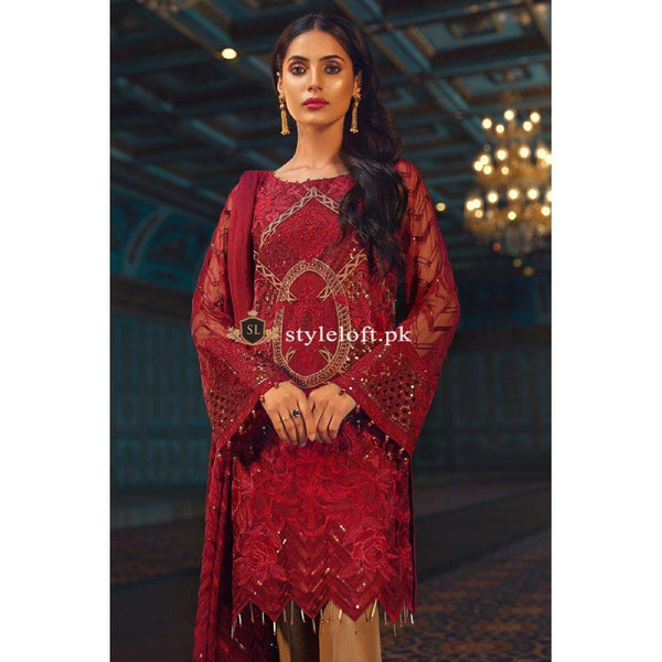 Jazmin Chiffon Collection 3Piece Unstitched Suit Red Beryl