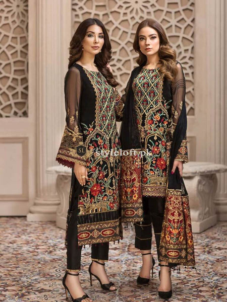 STYLE LOFT.PK Jazmin Luxury Chiffon Eid Collection 2019 3PC Embroidered Suit Leilyn - Black