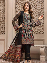 STYLE LOFT.PK Jazmin Luxury Chiffon Eid Collection 2019 3PC Embroidered Suit Leilyn - Black