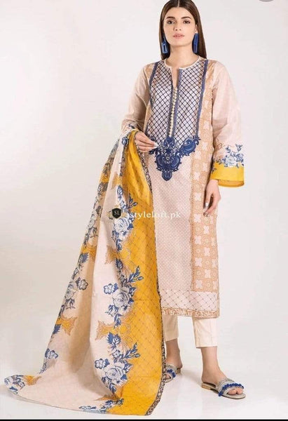 STYLE LOFT.PK Khaadi Embroidered 3 Piece Linen Collection 2019 – B19423-Beige