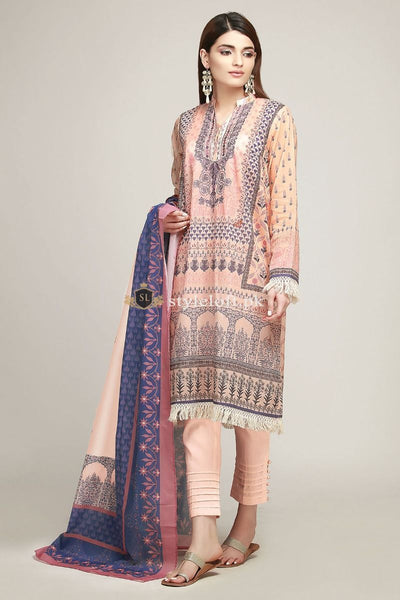 Khaadi Embroidered Lawn Unstitched 3Pc Suit 19103-Peach
