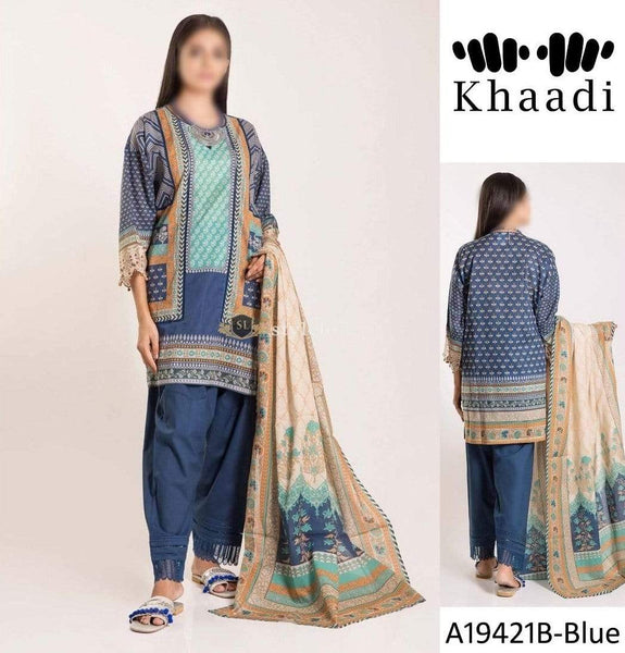 STYLE LOFT.PK Khaadi Embroidered Linen Unstitched 3 Piece Suit A19421-Blue