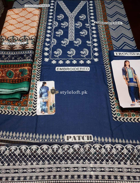 STYLE LOFT.PK Khaadi Embroidered Linen Unstitched 3 Piece Suit A19421-Blue