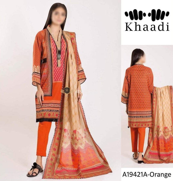 STYLE LOFT.PK Khaadi Embroidered Linen Unstitched 3 Piece Suit A19421-Orange