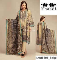Khaadi Linen Three Piece with Shawl KH-1840-Beige